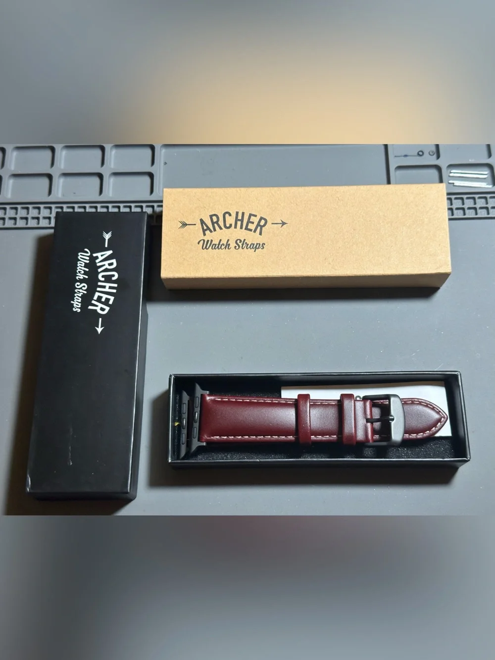 Archer Men's Burgundy Leather Watch Strap with Black Buckle